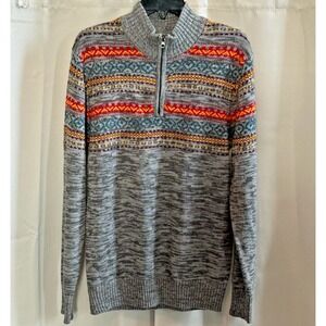 Carbon Mens Sweater Medium Aztec Quarter Zip Grandpa Outdoor Western Knit 17085x